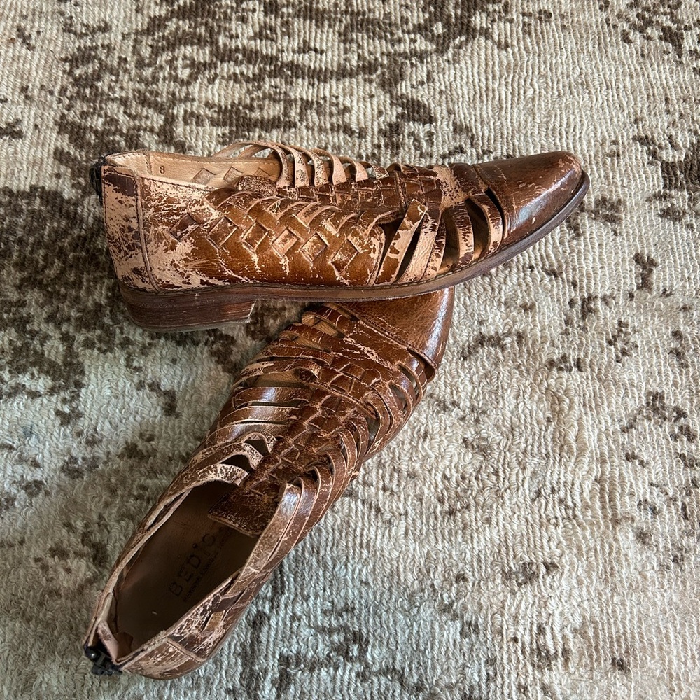 BED|STU Brown Distressed Leather Strappy Flats - Picture 2 of 6